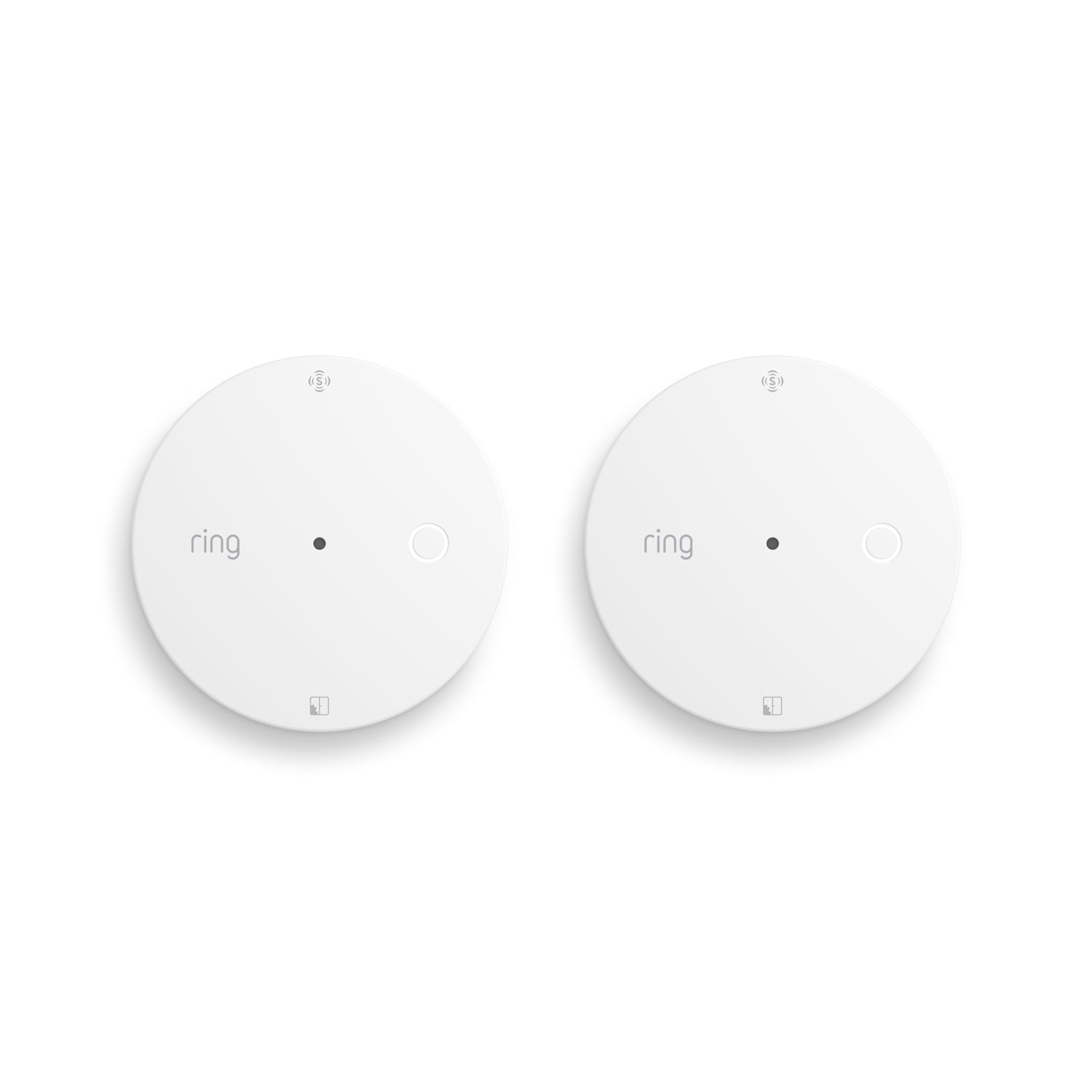 Two white Ring Glass Break Sensor devices side by side on a white background.