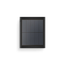 Black rectangular solar panel with grid pattern and subtle “ring” logo on the left, shown against a white background.