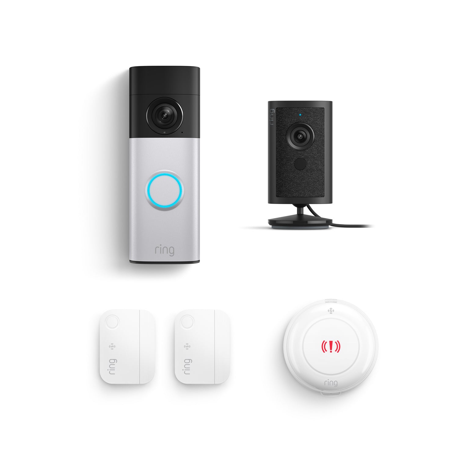 Black:Battery Doorbell 2K Plus + Indoor Cam 4K + 2 Window & Door Sensors + Panic Button.