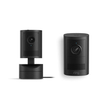 Ring Outdoor Cam 2K Battery and Pan-Tilt Indoor Cam 2K in Black.