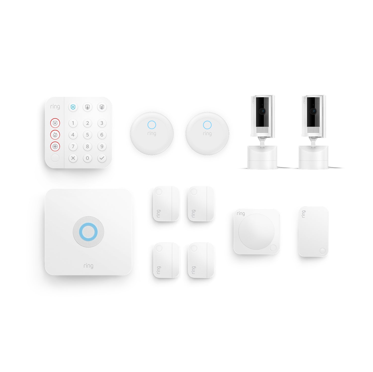 Ring security kit on white background.
