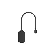 Black Ring power adapter with a short flexible cable and USB-C connector, shown on a white background.
