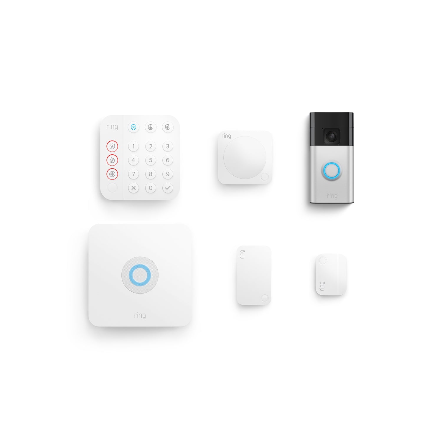 Satin Nickel:Battery Doorbell + Alarm 5-Piece Security Kit