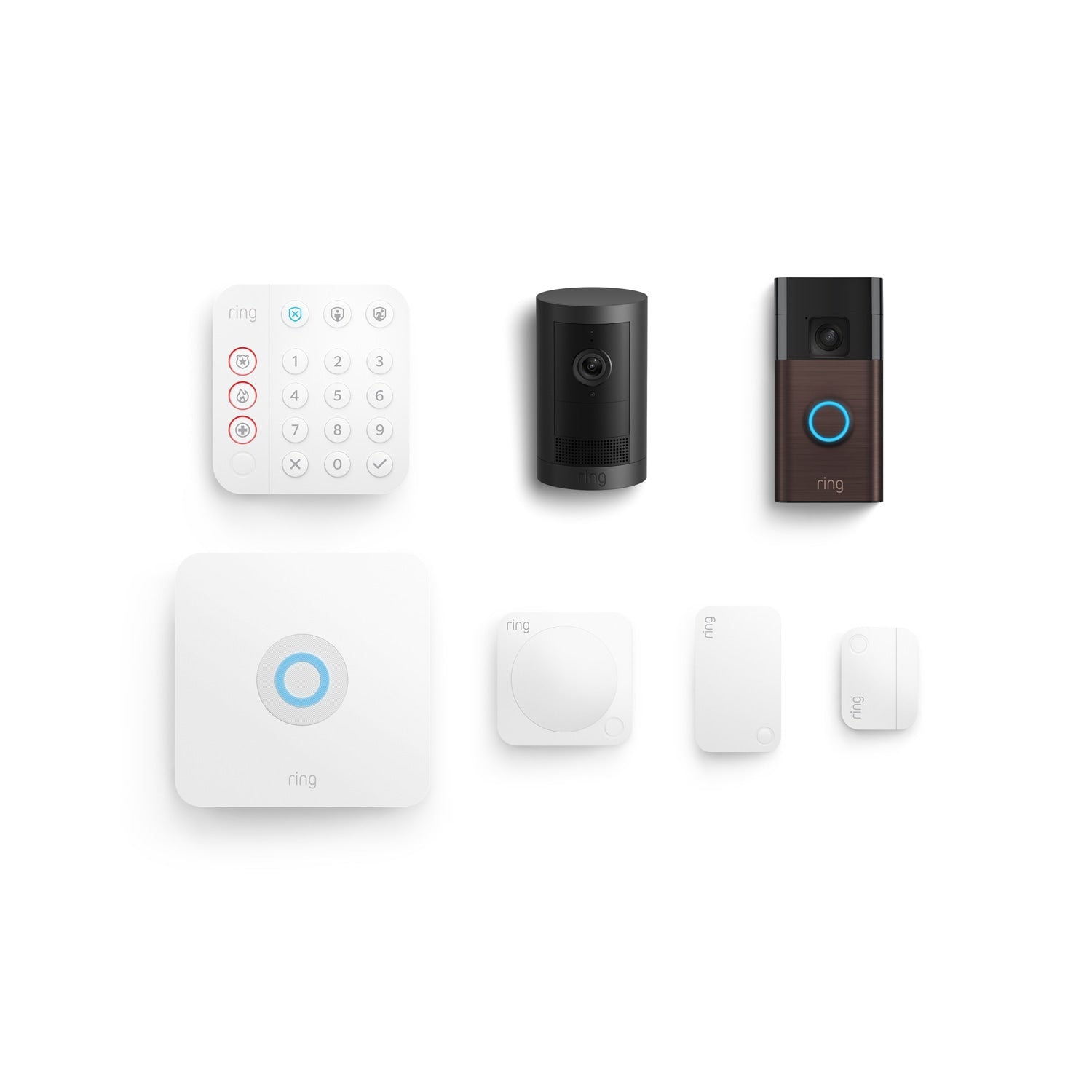 Venetian Bronze + Black:Battery Doorbell + Outdoor Cam Plus Battery + Alarm 5-Piece Security Kit