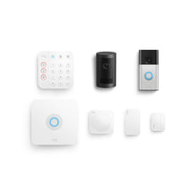 Satin Nickel + Black:Battery Doorbell + Outdoor Cam Plus Battery + Alarm 5-Piece Security Kit
