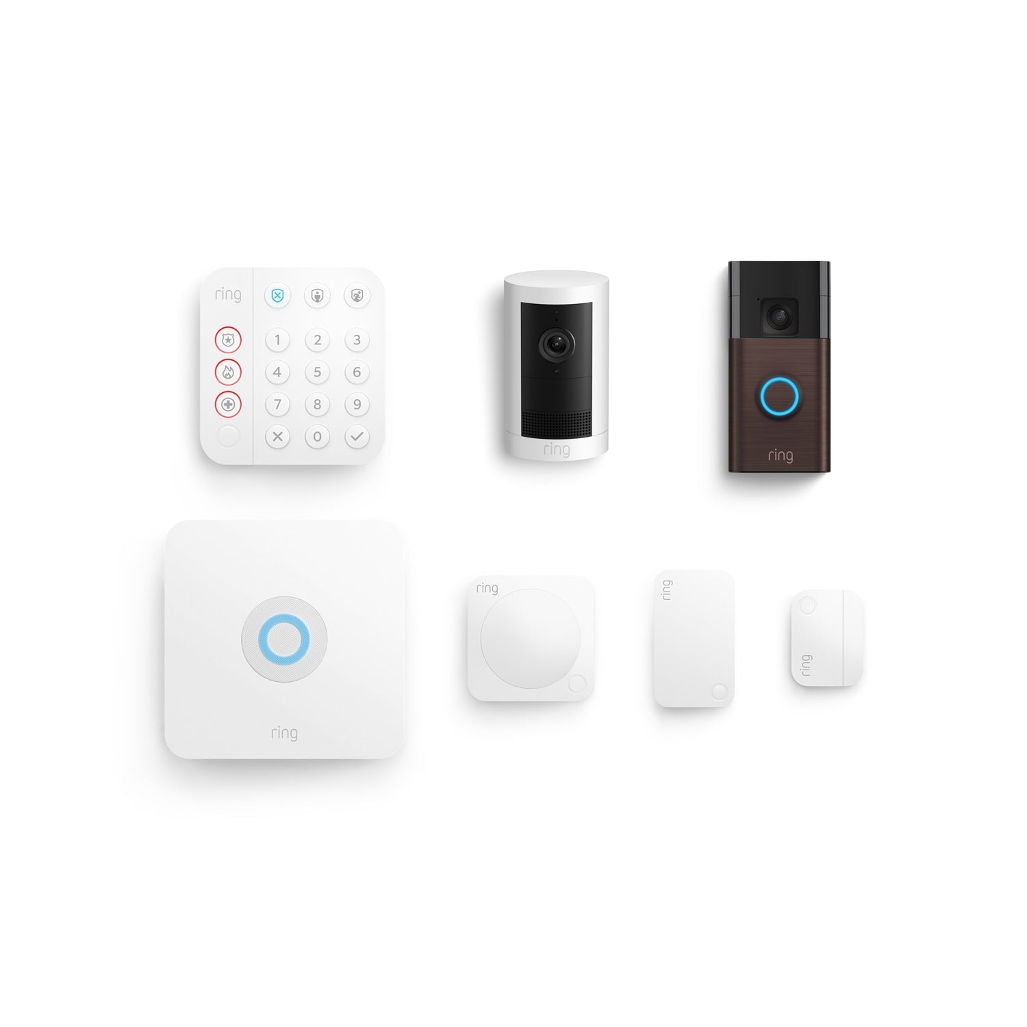 Venetian Bronze + White:Battery Doorbell + Outdoor Cam Plus Battery + Alarm 5-Piece Security Kit