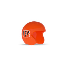 Orange football helmet with black “B” logo and tiger stripes on the side, shown on a white background.