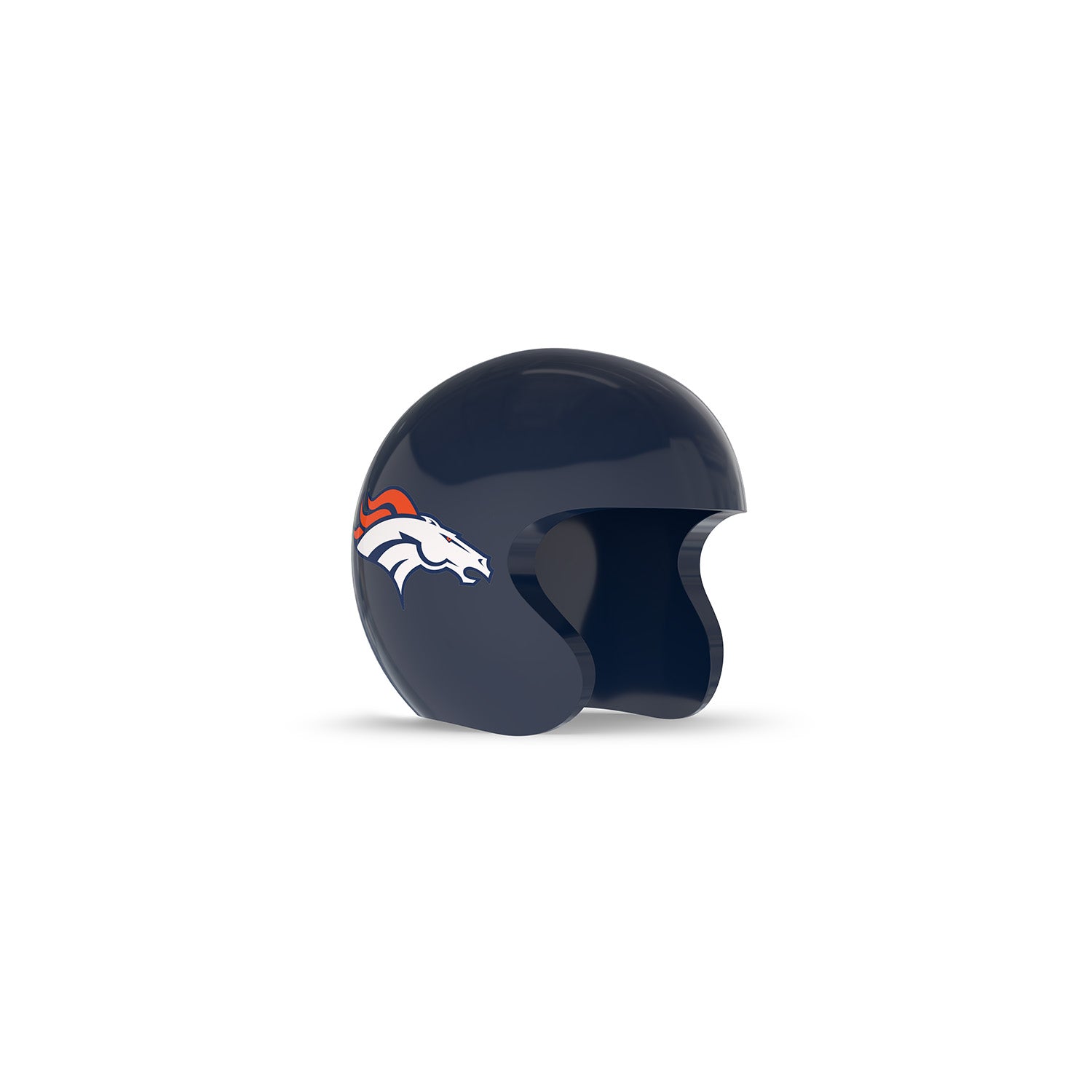 Dark blue football helmet with a white horse logo and orange mane on the side, open-face design on a white background.