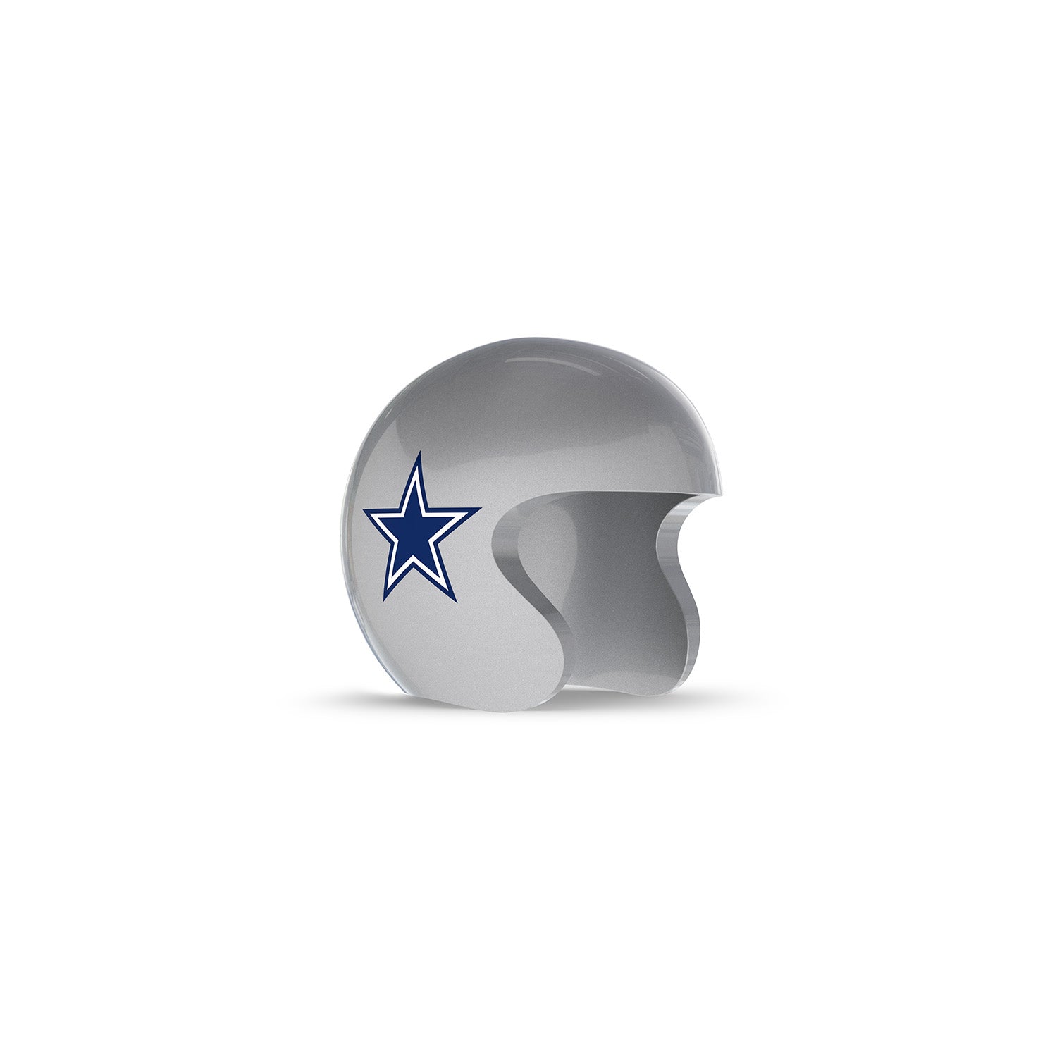 Silver open-face football helmet with a navy star logo on the side, shown on a white background.