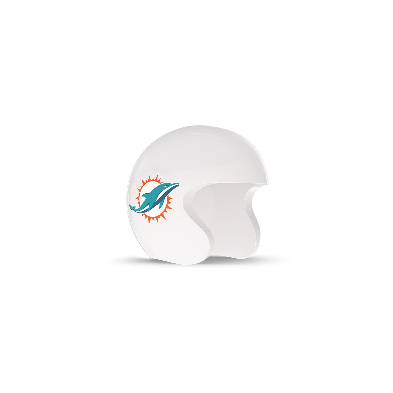 White football helmet with a teal dolphin logo and orange sunburst on the side, shown against a plain white background.