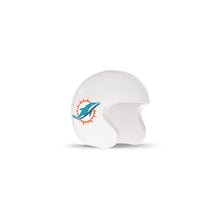White football helmet with a teal dolphin logo and orange sunburst on the side, shown against a plain white background.