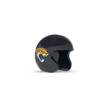 Glossy black mini football helmet with open face and a roaring jaguar logo on the side, shown on a white background.