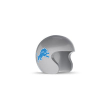 Gray football helmet with a blue lion logo on the side, open-face design, shown on a white background.