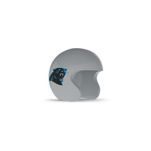 Gray open-face football helmet with a black-and-blue panther logo on the side, shown on a white background.