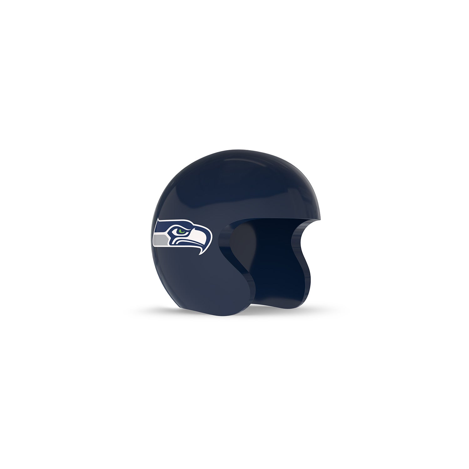 Navy open-face football helmet with a stylized hawk logo on the side, shown on a white background.