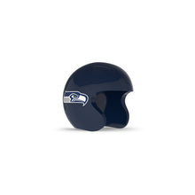 Navy open-face football helmet with a stylized hawk logo on the side, shown on a white background.