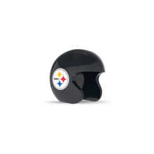 Black open-face helmet with glossy finish, featuring a circular Steelers logo with yellow, red, and blue stars on the side.