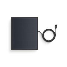 Rectangular black solar panel with a long coiled cable and USB-C connector on a white background.