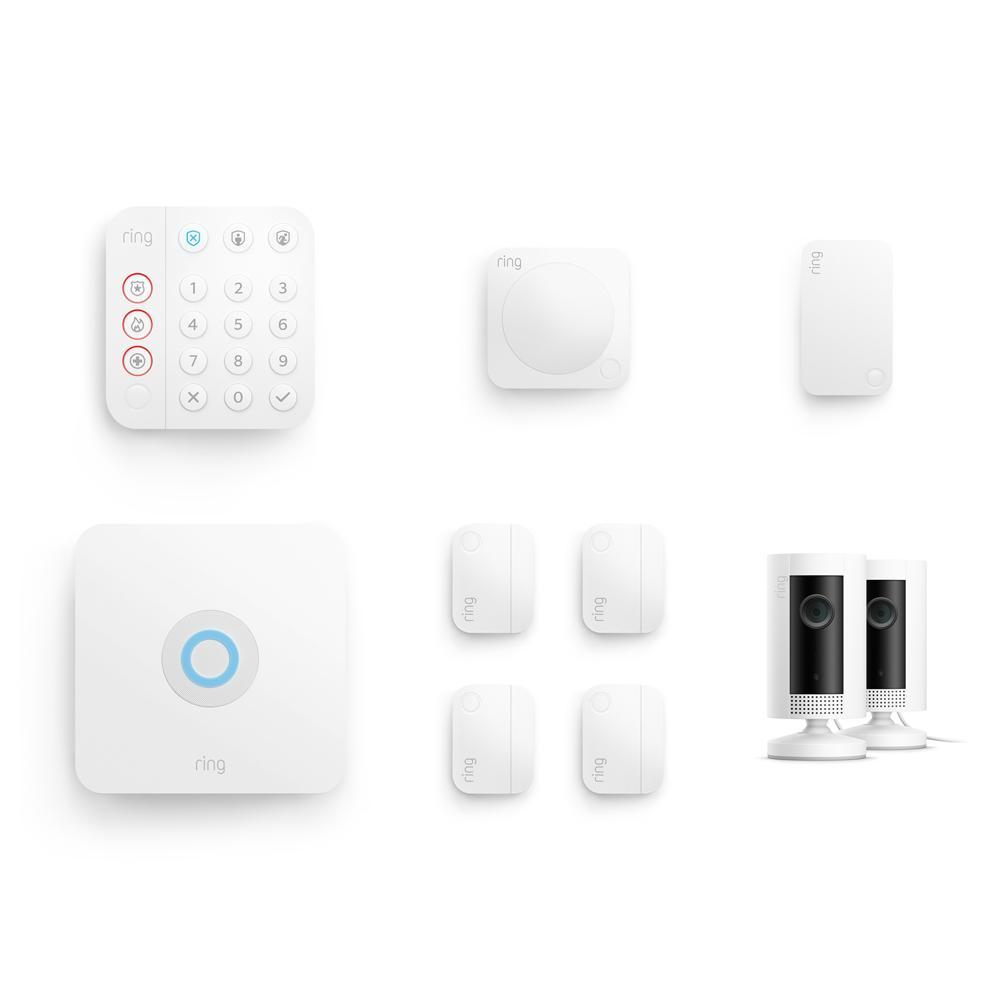 White:8-Piece Business Alarm Security Kit + 2 Indoor Cams