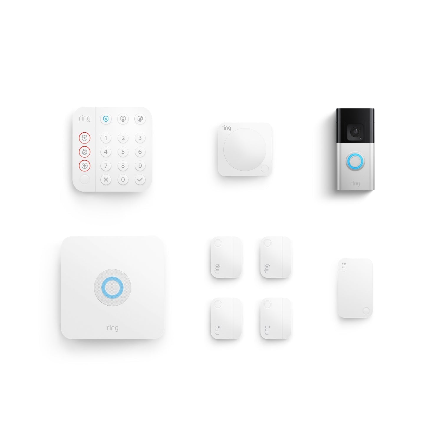 Satin Nickel:Protected Enhanced Kit (Battery Doorbell Plus + Alarm Security Kit, 8-Piece)