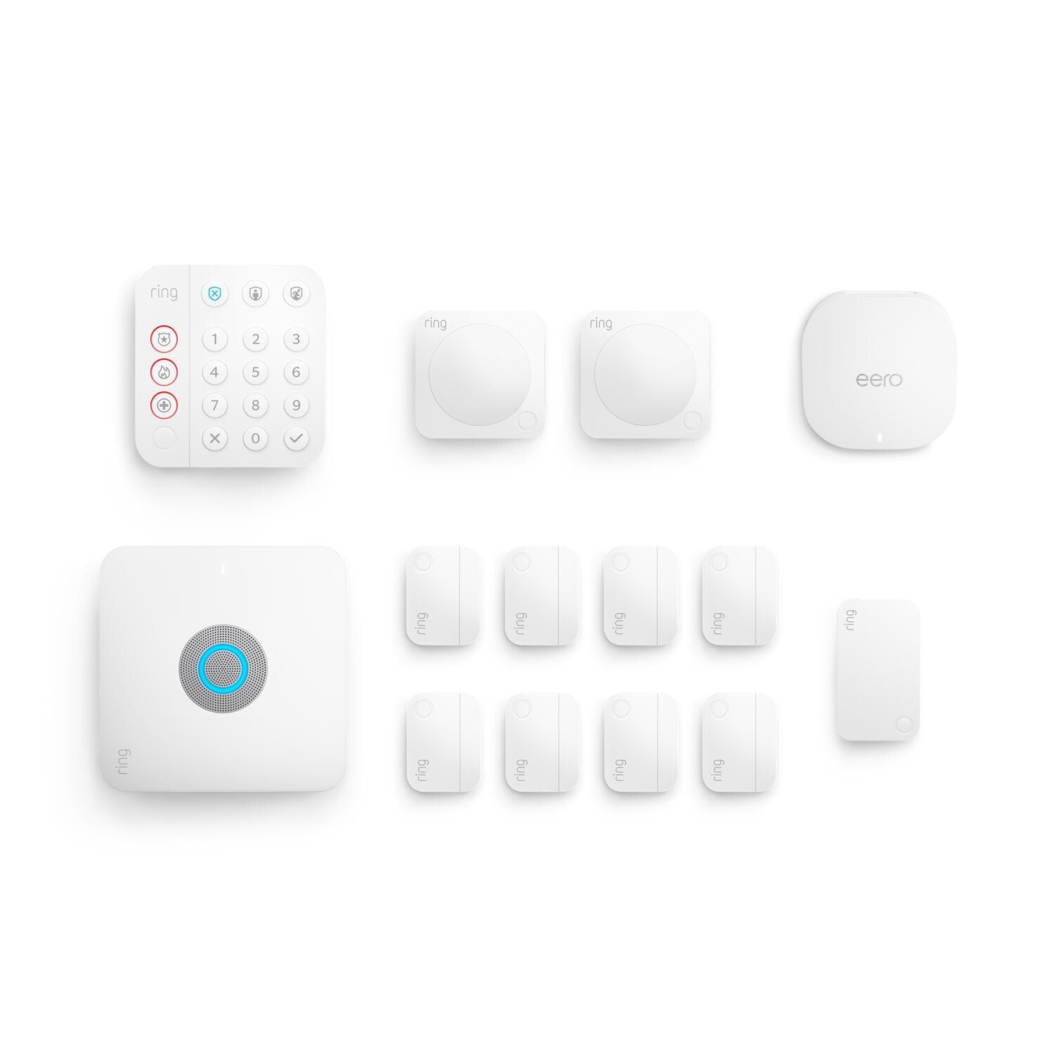 White:Alarm Pro, 13-Piece Kit (with built-in eero Wi-Fi 6 router and additional eero 6 Wi-Fi Router)