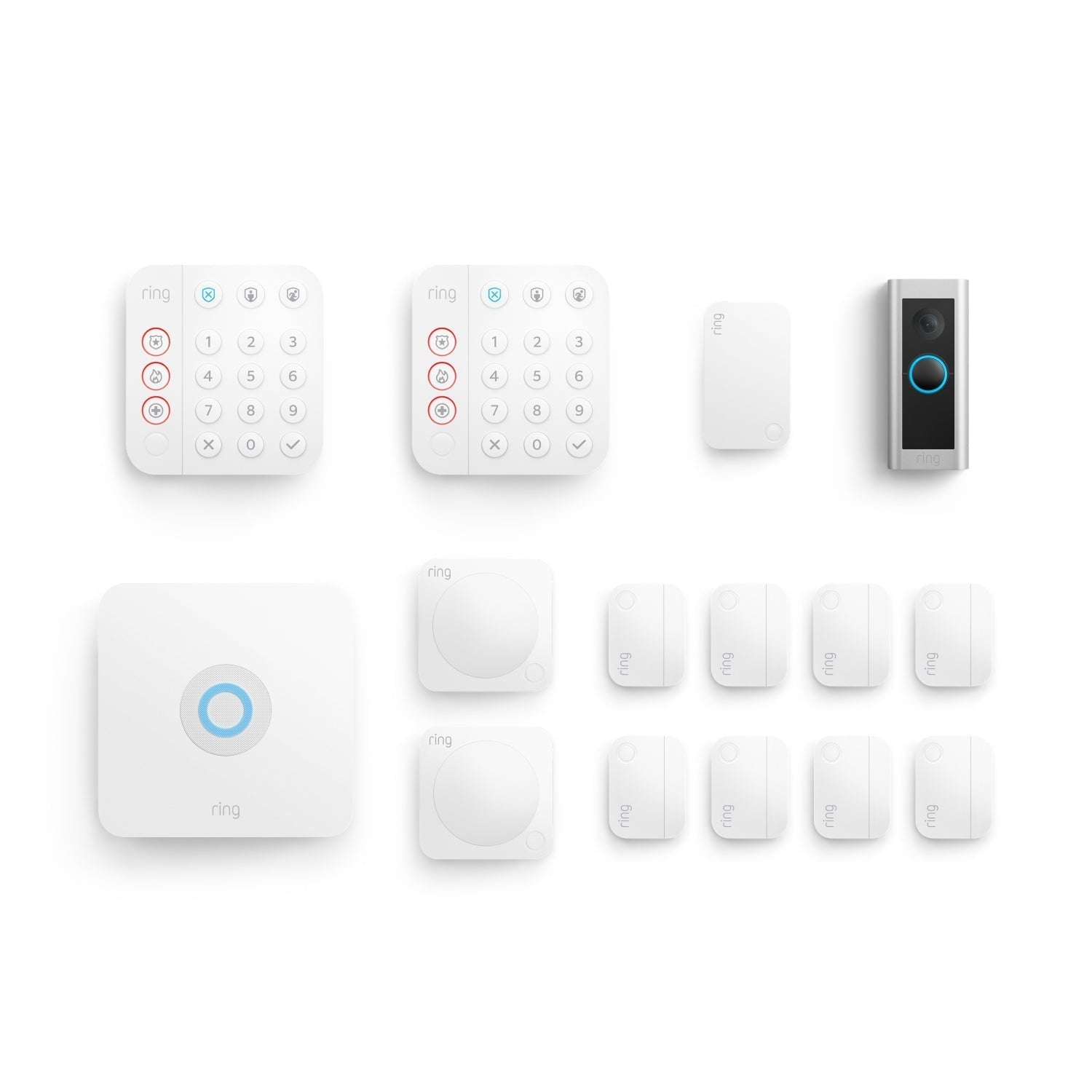 Satin Nickel:Protected Deluxe Kit (Wired Doorbell Pro (Video Doorbell Pro 2) + Alarm Security Kit, 14-Piece)