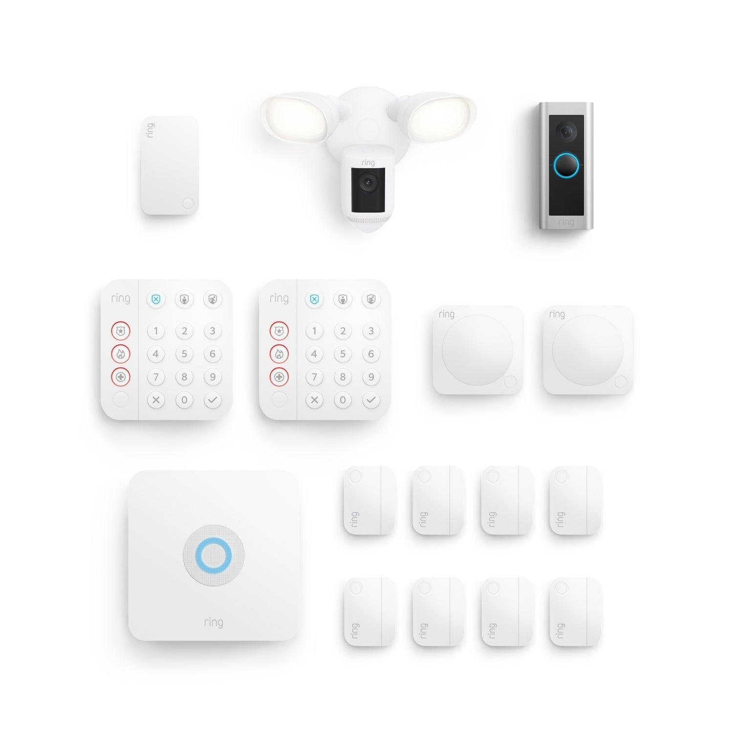 White:Whole Home Deluxe Kit (Wired Doorbell Pro (Video Doorbell Pro 2) + Floodlight Cam Wired Pro + Alarm Security Kit, 14-Piece)