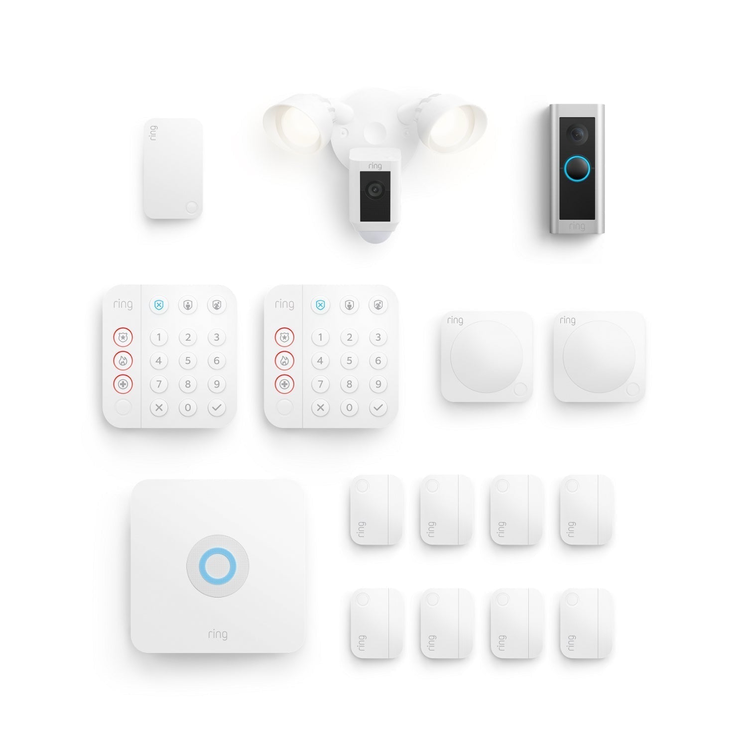 White:Alarm 14 Piece Security Kit + Wired Doorbell Pro (Video Doorbell Pro 2) + Floodlight Cam Wired Plus