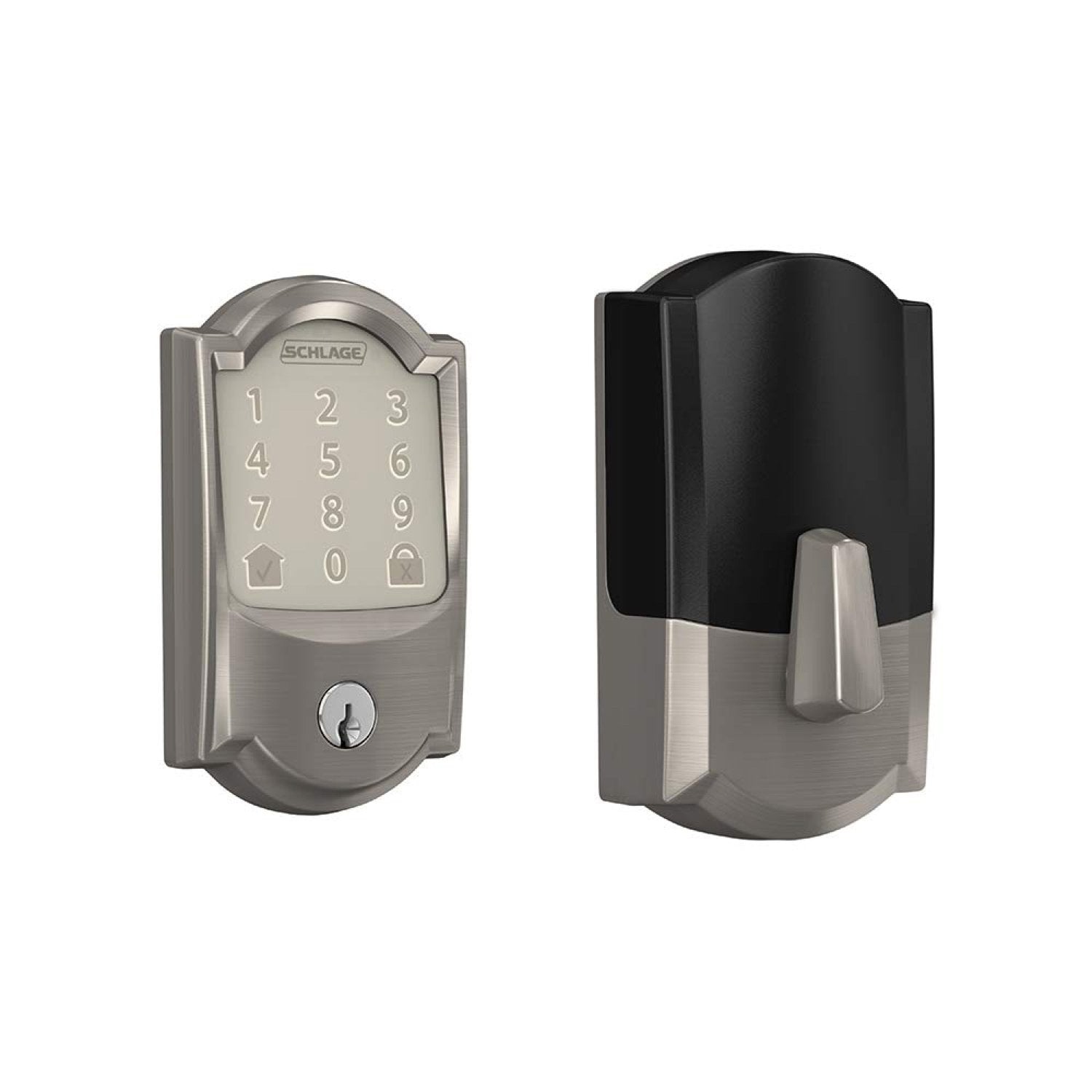 Satin Nickel:Schlage Encode Smart WiFi Deadbolt with Camelot Trim (for Works with Ring Video Doorbells and Cameras)